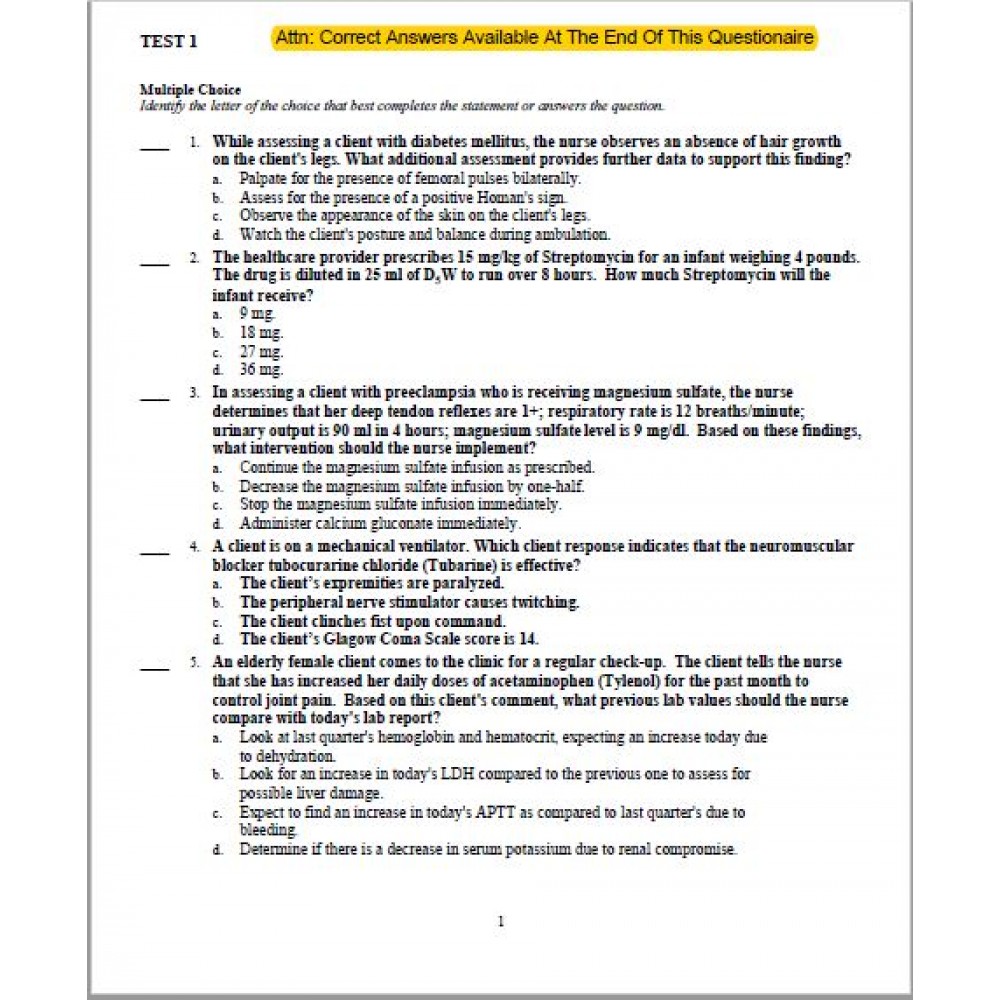 NR 340 HESI Final Exam Chamberlain & DeVry Course Solutions & Notes